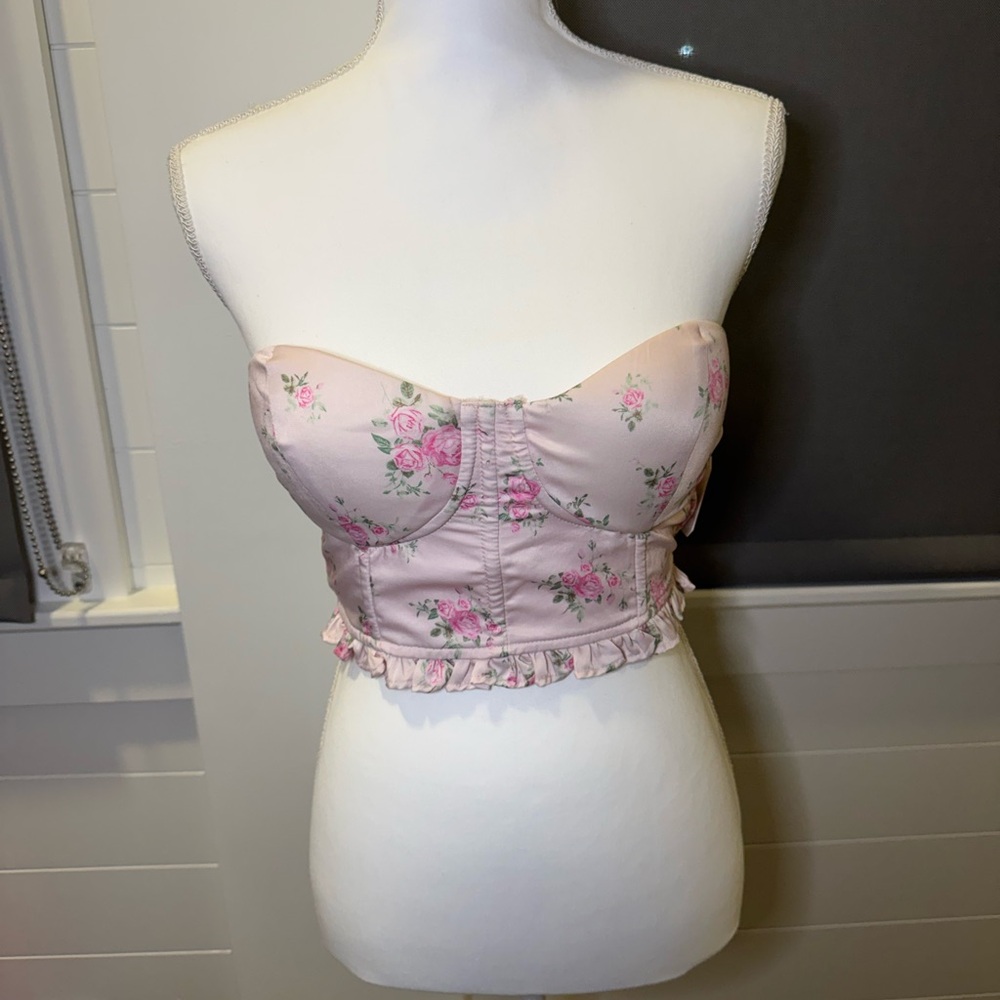 Altar'd State Pink Floral Strapless Crop Top